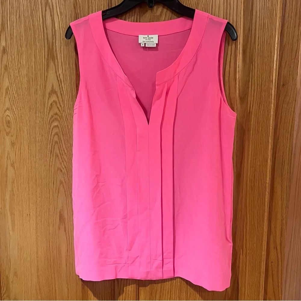Kate Spade New York 'Addie' Sleeveless Pleated Silk Blouse‎ in Pink Size 4